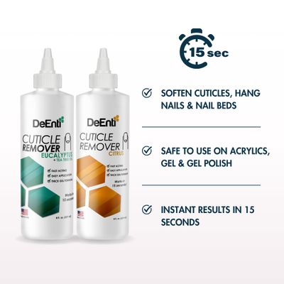DeEnti Instant Cuticle Remover Gel, Eucalyptus, 8 Oz Bottle, Professional Cuticle Softener, Salon Quality Manicure and Pedicure Supplies