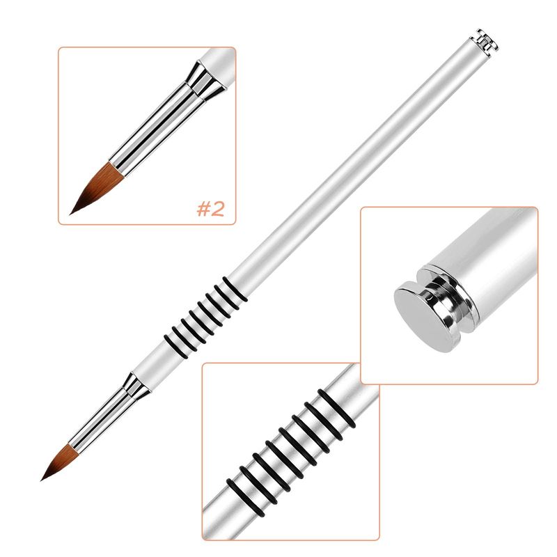 Accmor 3D Nail Art Brush for Acrylic Powder, Kolinsky Acrylic Nail Brush, Silver Metal with Non-Slip Handle (Size 2)
