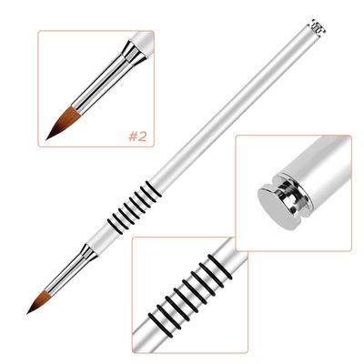 Accmor 3D Nail Art Brush for Acrylic Powder, Kolinsky Acrylic Nail Brush, Silver Metal with Non-Slip Handle (Size 2)