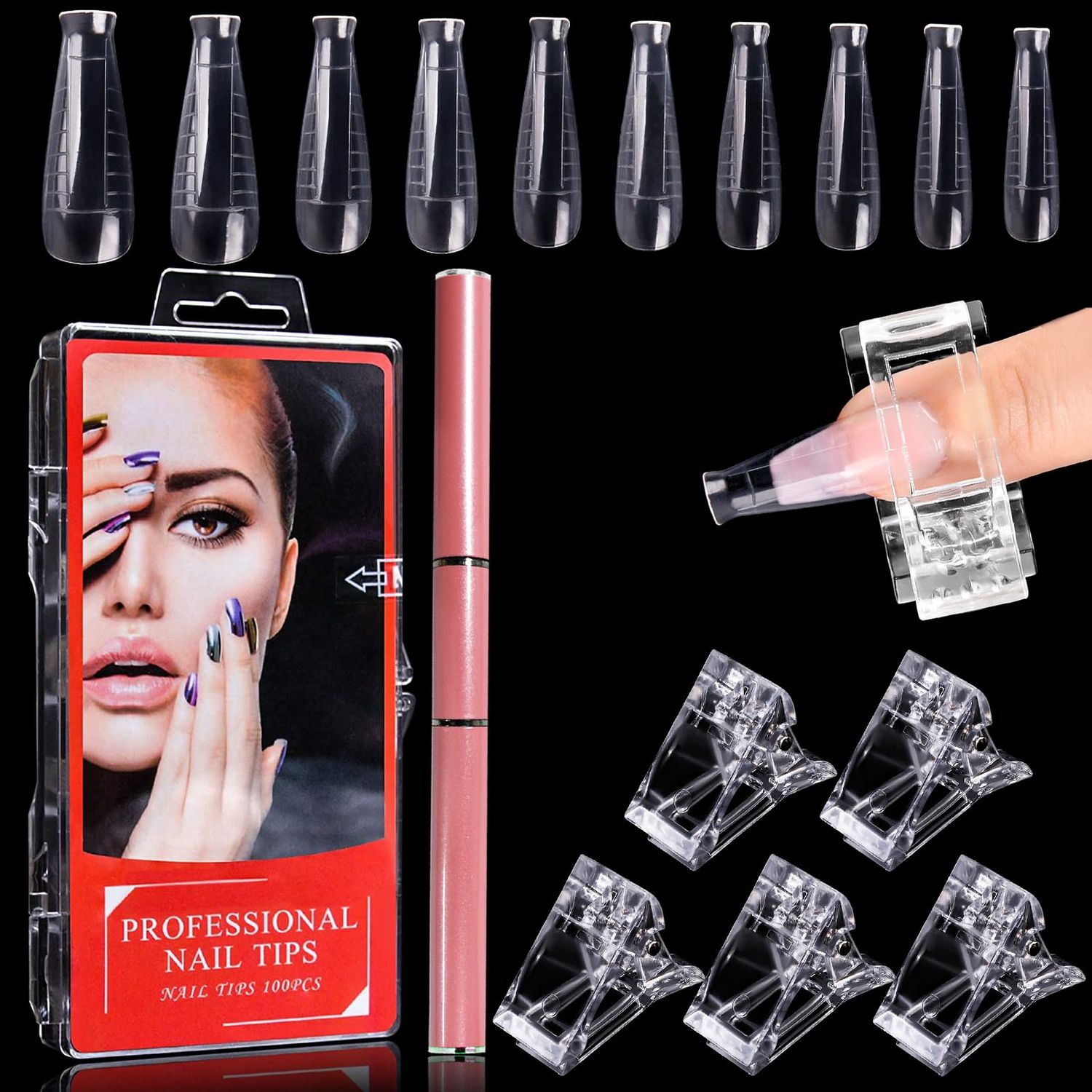 EBANKU 100 T Shape Gel Nail Mold Kit with Dual Acrylic Nail Extension Tools &amp; Accessories