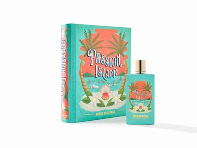 Mes Bisous Passion Island Perfume, Tropical Paradise Design, Turquoise and Coral Gift Box