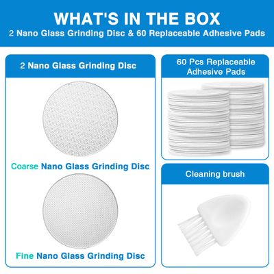 OZLICE 2 Pcs Nano Glass Grinding Disc for Dermave Electric Foot Callus Remover with 60 Pieces Replaceable Round Double-Sided Adhesive Pads