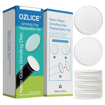 OZLICE 2 Pcs Nano Glass Grinding Disc for Dermave Electric Foot Callus Remover with 60 Pieces Replaceable Round Double-Sided Adhesive Pads