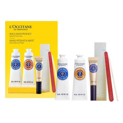 LOccitane Shea Mani Pedi Set: Soften, Moisturize and Comfort Skin, Set Includes Shea Butter Hand Cream, Foot Cream, Nail &amp; Cuticle Oil, Gift Set