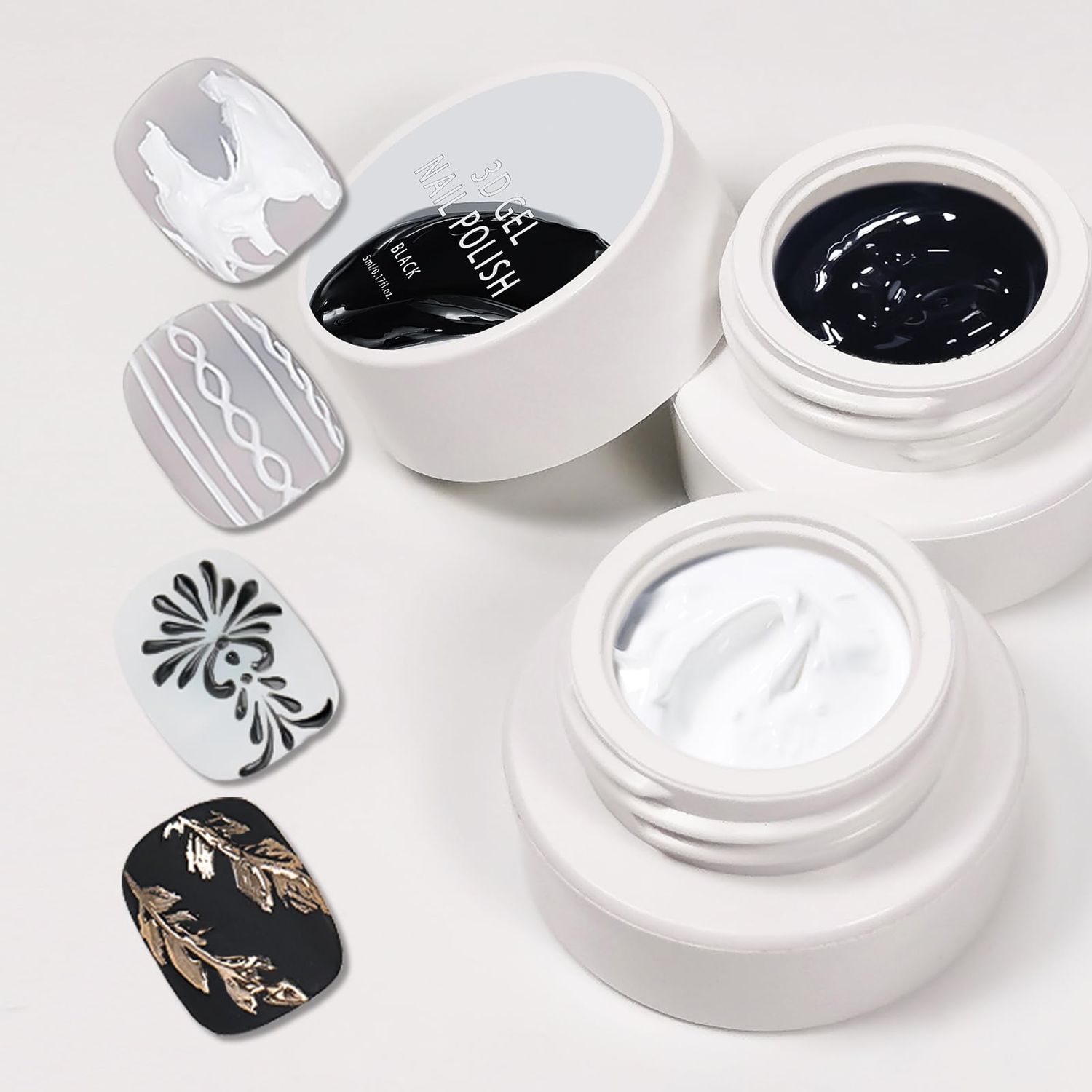 Solid 3d Nail Sculpting Gel For Nail Art, 3d Nail Art Gel Multifunctional 3d Molding For Nails Salon Home DIY (White &amp; Black, S)