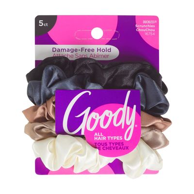 Goody Ouchless Satin Scrunchies - 5 Ct, Neutral Tones, Damage-Free Hold, Soft Overnight Hair Scrunchies to Sleep In, Gentle Hair Accessories for Women &amp; Men, All Day Comfort, All Hair Types