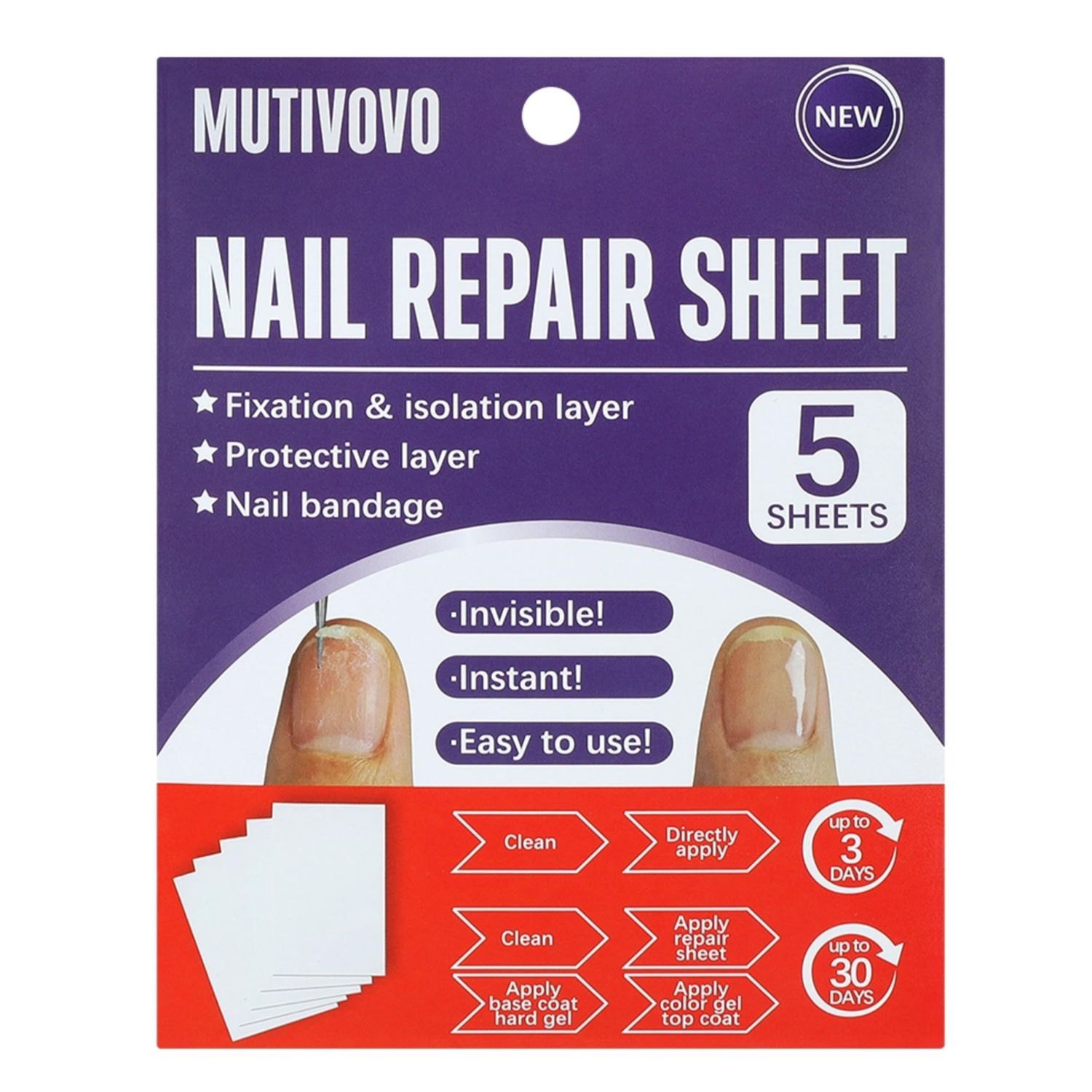 MUTIOVO Nail Repair Sheet works for Fixation &amp; isolation layer for Broken Nails, Protective layer for Acrylic, Nail bandage for Nail Recovery, Invisible Instant and Easy to use 5 pcs