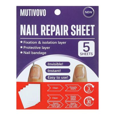 MUTIOVO Nail Repair Sheet works for Fixation &amp; isolation layer for Broken Nails, Protective layer for Acrylic, Nail bandage for Nail Recovery, Invisible Instant and Easy to use 5 pcs
