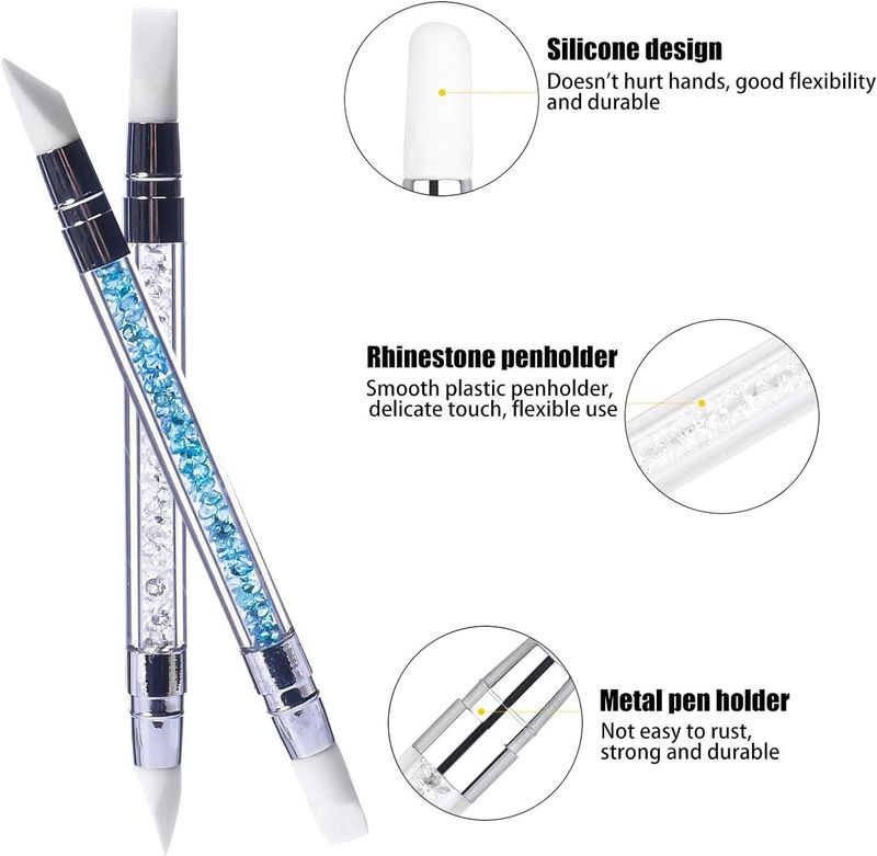TAORANJU Nail Art Acrylic Pen Brushes, 5 Pcs Rhinestone Nail Art Brushes Dual Tipped Silicone Nail Art Sculpture Pens Nail Polish Brushes for 3D Effect Shaping Drawing Dotting Tools