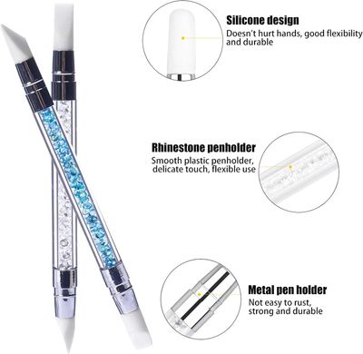 TAORANJU Nail Art Acrylic Pen Brushes, 5 Pcs Rhinestone Nail Art Brushes Dual Tipped Silicone Nail Art Sculpture Pens Nail Polish Brushes for 3D Effect Shaping Drawing Dotting Tools