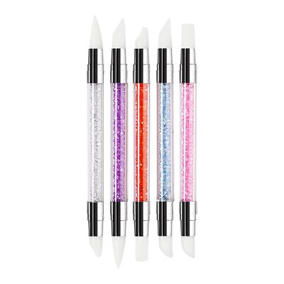 TAORANJU Nail Art Acrylic Pen Brushes, 5 Pcs Rhinestone Nail Art Brushes Dual Tipped Silicone Nail Art Sculpture Pens Nail Polish Brushes for 3D Effect Shaping Drawing Dotting Tools