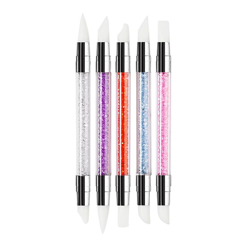 TAORANJU Nail Art Acrylic Pen Brushes, 5 Pcs Rhinestone Nail Art Brushes Dual Tipped Silicone Nail Art Sculpture Pens Nail Polish Brushes for 3D Effect Shaping Drawing Dotting Tools