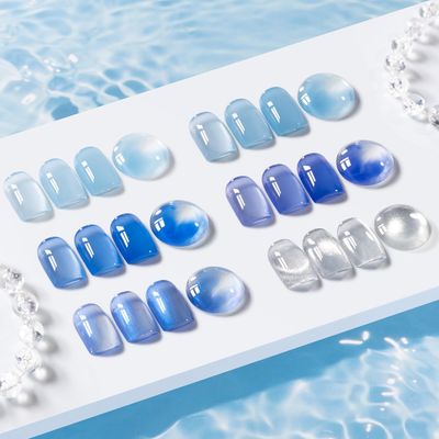GELLEN Jelly Blue Gel Nail Polish Set, 6pcs Transparent Jelly Blue with Silver Glass Cat Eye Gel Nail Polish with Magnet, for Salon Nail Art at Home DIY