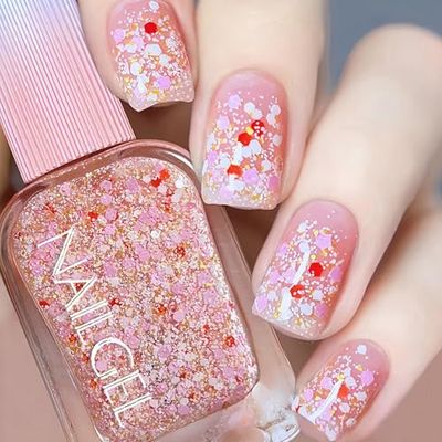 ASMAYSA Clear Chunky Glitter Top Coat Nail Polish, Spring Summer Nail Polish with Flower Glitter for Women &amp; Girls, No UV Light Needed