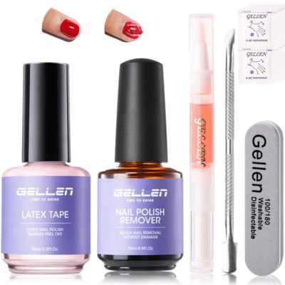 Gellen Gel Polish Remover Kit for Nails, Gel Nail Polish Remover 3-5 Minutes Removal, Pink Liquid Latex Tape Easy to Peel Off, with Manicure Tools, Fast &amp; Easy Removedor de Esmalte Gel