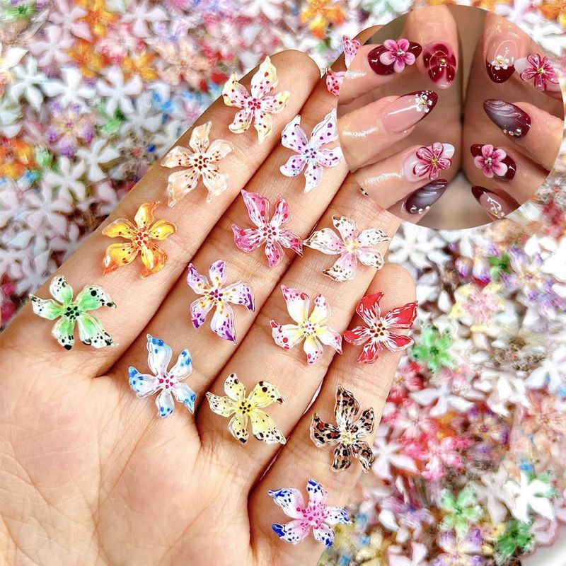 50Pcs Flower Nail Charms for Nails Flowers Nail Rhinestones Spring Hibiscus Flowers Resin Nail Gems Jewelry Flower Nail Decals 3D Mixed Colorful Flower Nail Art Supplies for Women Manicure Decorations