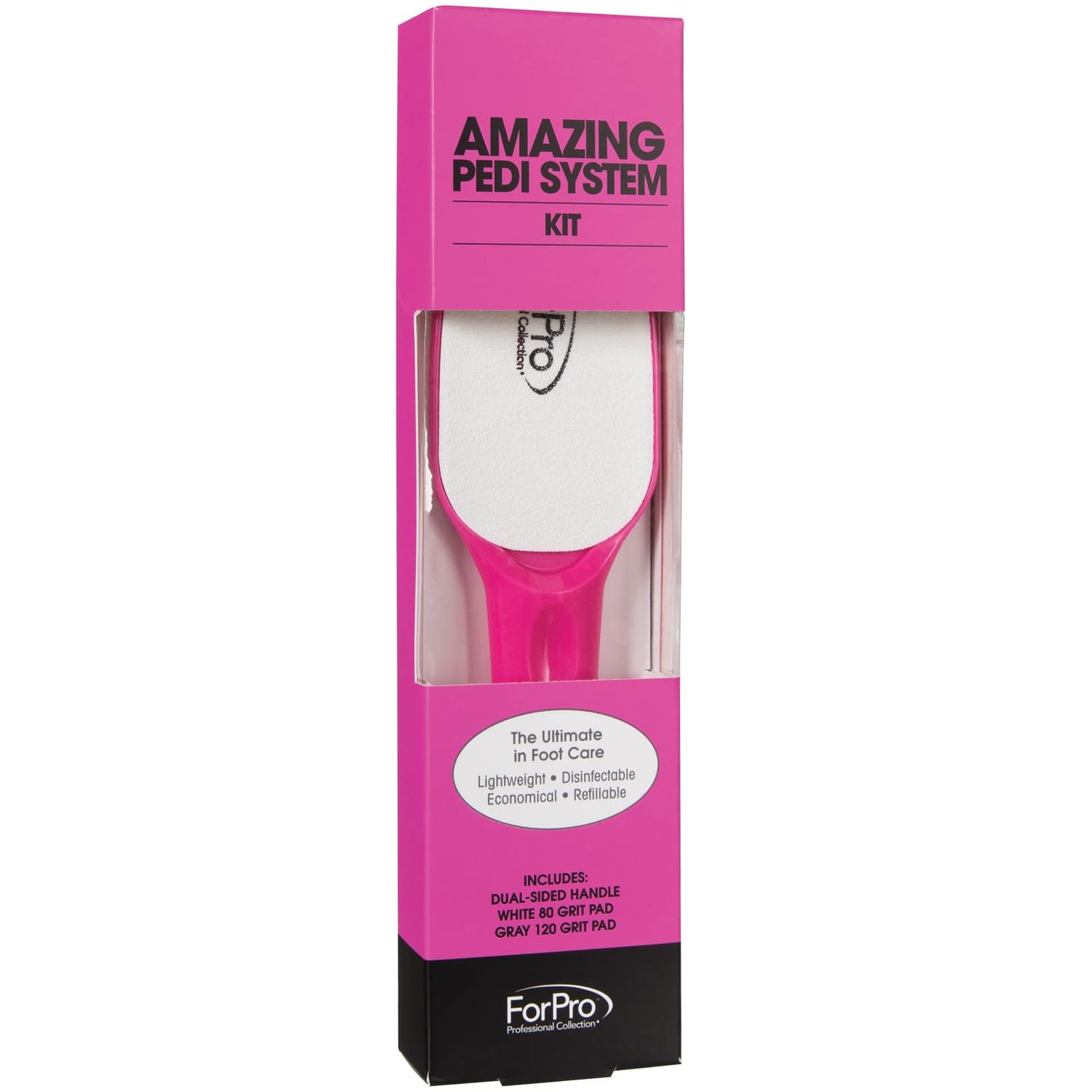 ForPro Professional Collection Amazing Pedi System Kit, Pink, 80/120 Grit, Double-Sided Professional Quality Pedicure File for Heels, Includes Six Refill Strips, 10 L