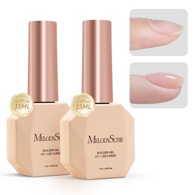 MelodySusie 2PCS 15ML Clear Builder Nail Base Gel for Nails Thickening,Soak Off UV Extension Gel,Rhinestone Nail Glue in a Bottle for Nail Art Design Gift for Women