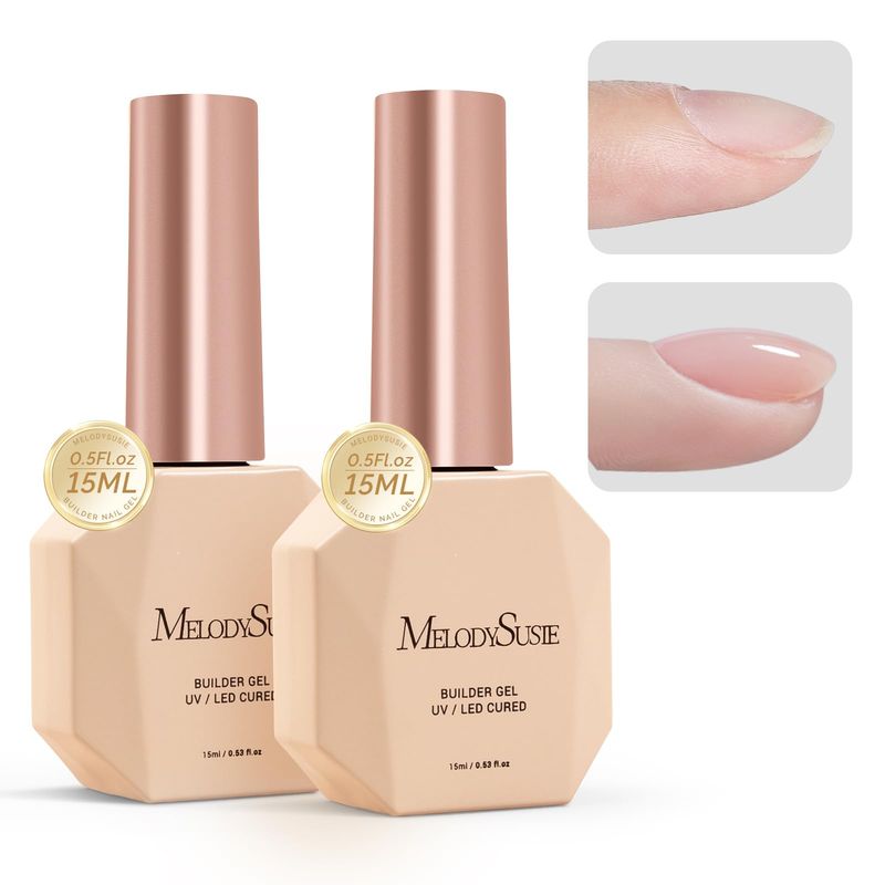 MelodySusie 2PCS 15ML Clear Builder Nail Base Gel for Nails Thickening,Soak Off UV Extension Gel,Rhinestone Nail Glue in a Bottle for Nail Art Design Gift for Women