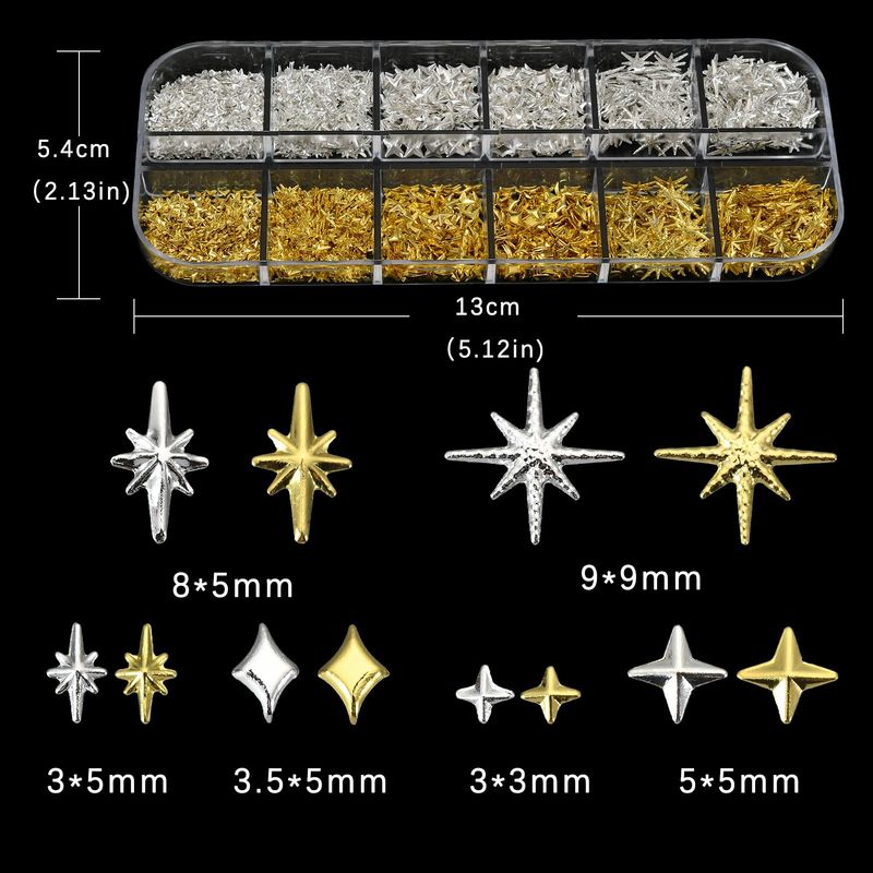 2500Pcs Star Nail Charms, Silver &amp; Gold Nail Charms Bulk for DIY 3D Nail Art Charms &amp; Charms for Nails Design