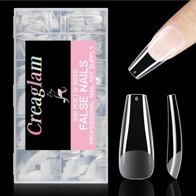 Creaglam Medium Square Nail Tips: 240Pcs Soft Nail Gel Tips Pre-Shaped Clear Square Acrylic Fake Nails - 12 Sizes Soft Nail Tips Half Matte False Full Cover Press On Extensions Set for Women DIY