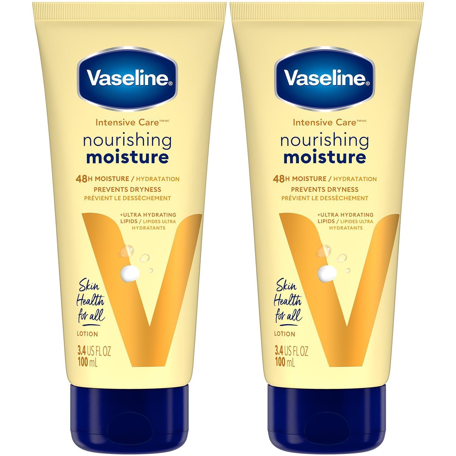 Vaseline Lotion, Intensive Care Nourishing Moisture 2-Pack - Moisturizer with Oat Extract Ultra-Hydrating Lipids for Healing Extremely Dry Skin, 3.4 Oz Ea
