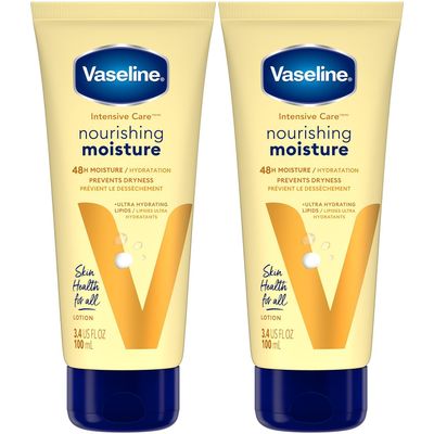 Vaseline Lotion, Intensive Care Nourishing Moisture 2-Pack - Moisturizer with Oat Extract Ultra-Hydrating Lipids for Healing Extremely Dry Skin, 3.4 Oz Ea