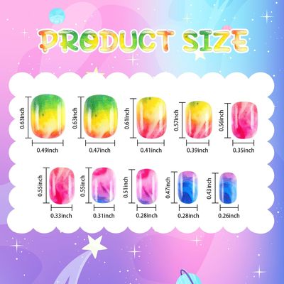 BOARDFEB 216Pcs 9 Pack Kids Press on Nails Grils Full Cover Short False Stick on Nail Tips for Kids Nail Art Decoration Christmas Birthday Valentines Party Favors Gift(Gradient Style)
