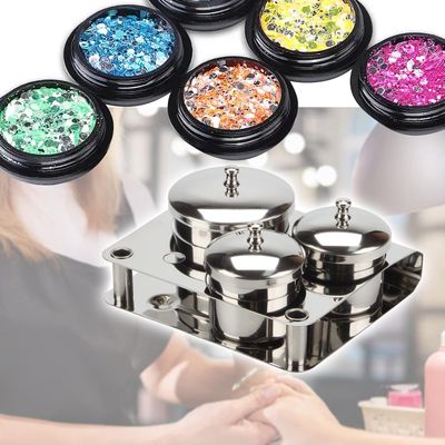 KCGANI 3 Pcs Stainless Steel Nail Art Equipment Cup Bowls, Acrylic Nail Liquid Container Dish Pot Liquid Powder Cup, Mini Nail Powder Holder Container with Lids Nail Art Equipment Tools