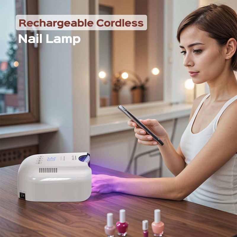 BOLASEN Cordless Rechargeable UV Nail Lamp - UV Light for Gel Nails with Metallic Reflector &amp; Metal Base, 54W Portable Wireless LED Nail Dryer, Professional Fast Charger Curing Lamp for Salon P30 PRO