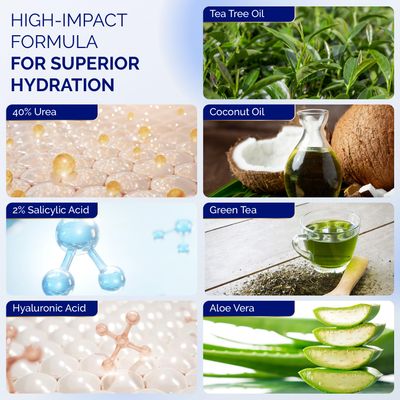 UNIQUE CONCENTRATIONS 40 Urea Foot Cream with 2 Salicylic Acid - Urea Cream 40 Percent for Feet Maximum Strength - Dry Skin Hand & Foot Moisturizer with Hyaluronic Acid & Aloe Vera 4.6 oz