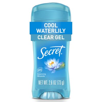 Secret Fresh Antiperspirant Deodorant for Women, 48hr to 72hr Breathable Sweat &amp; Odor Protection, Instant Freshness &amp; Gentle, PH Balancing Minerals, Clear Gel, Cool Waterlily Scent, 2.6 oz