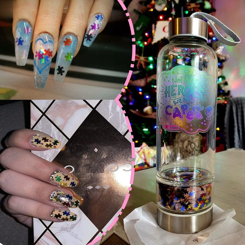 50g Laser Puzzle Pieces Nail Glitter Mix Colors 3D Holographic Nail Sequins Ultrathin Paillettes Shapes Glitter for Nails Art Decoration, Face, Body, Nail Decals, and DIY Crafting