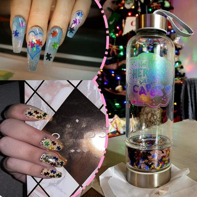 50g Laser Puzzle Pieces Nail Glitter Mix Colors 3D Holographic Nail Sequins Ultrathin Paillettes Shapes Glitter for Nails Art Decoration, Face, Body, Nail Decals, and DIY Crafting