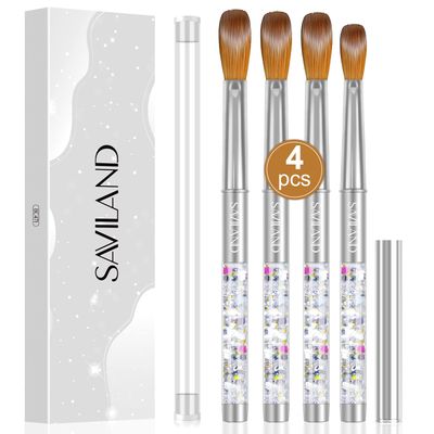 Saviland Kolinsky Acrylic Nail Brush Set - 4PCS Professional Acrylic Nail Brushes for Acrylic Application, Size 6/10/12/14 Acrylic Powder Brushes for Acrylic Nails Extension &amp; 3D Nail Carving