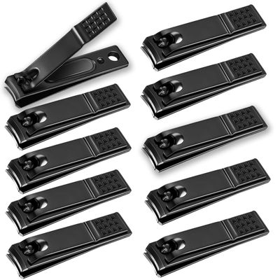 AVERZELLA 10-Pack Toenail Clippers Nail Clippers Bulk Travel Size, Stainless Steel Edgy Nail Clippers Curved Toe Nail &amp; Fingernail Clippers for Men Women Adult Homeless Care Supplies (Black)