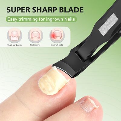 BALUCA Premium Slanted Toenail Clippers for Ingrown Nails - Heavy Duty Curved Blade Nail Clipper for Thick Nails, Seniors &amp; Men - Ergonomic Grip with Built-in Nail File, Black