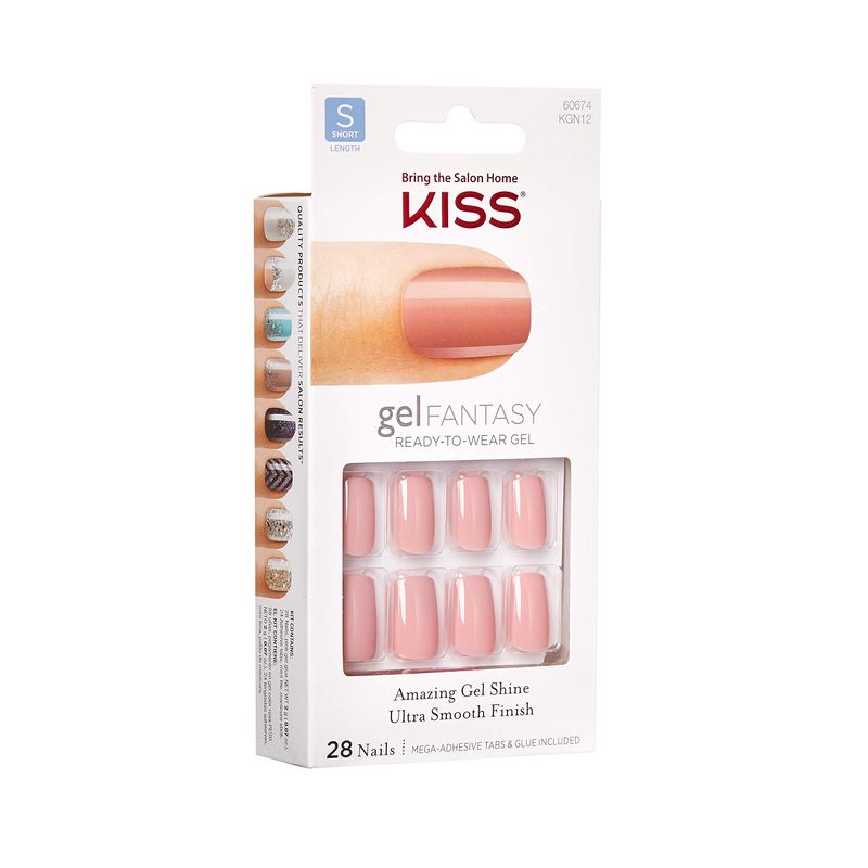 Kiss Nails GEL FANTASY Short Design Nails w/Adhesive Tabs &amp; Glue (KGN12-RIBBONS) (1 PACK)