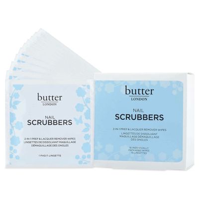 Butter LONDON Nail Polish Remover Pads, Nail Scrubbers (10 Count) - 2-in-1 Prep &amp; Lacquer Remover Nail Wipes - Travel-Friendly Gel Fingernail Polish Remover - Cruelty-Free, Paraben-Free &amp; Gluten-Free