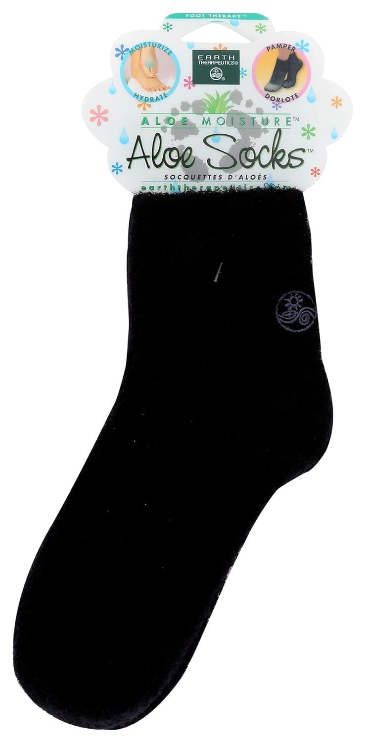Earth Therapeutics Aloe Vera Socks - Infused with Natural Aloe Vera &amp; Vitamin E - Helps Dry Feet, Cracked Heels, Calluses, Rough Skin, Dead Skin - Use with Your Favorite Lotions - Black