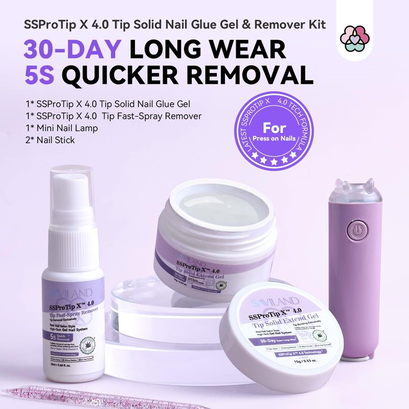 SAVILAND Solid Nail Glue Gel &amp; Nail Glue Remover Kit: U V Light for Nails Complete Nails Tools for Press Ons Strong Nail Glue Gel Handheld Gel X Lamp for Gel Nails and Quick Press On Nail Remover