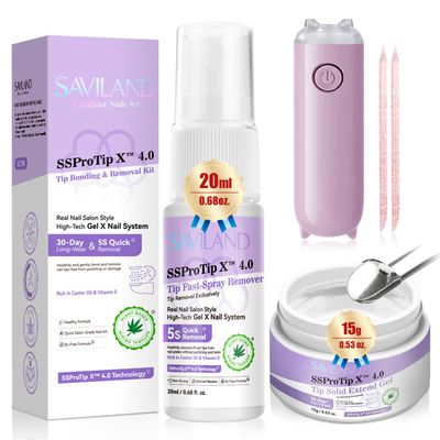 SAVILAND Solid Nail Glue Gel &amp; Nail Glue Remover Kit: U V Light for Nails Complete Nails Tools for Press Ons Strong Nail Glue Gel Handheld Gel X Lamp for Gel Nails and Quick Press On Nail Remover