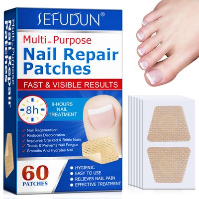 Muti-Purpose Nail Repair Patches, 60 pcs Overnight Nail Repair Treatment for Nail Discoloration &amp; Cracked Nails, Restore Healthy Nail Appearance