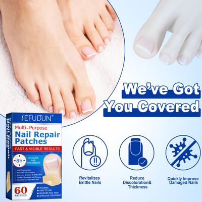 Muti-Purpose Nail Repair Patches, 60 pcs Overnight Nail Repair Treatment for Nail Discoloration &amp; Cracked Nails, Restore Healthy Nail Appearance