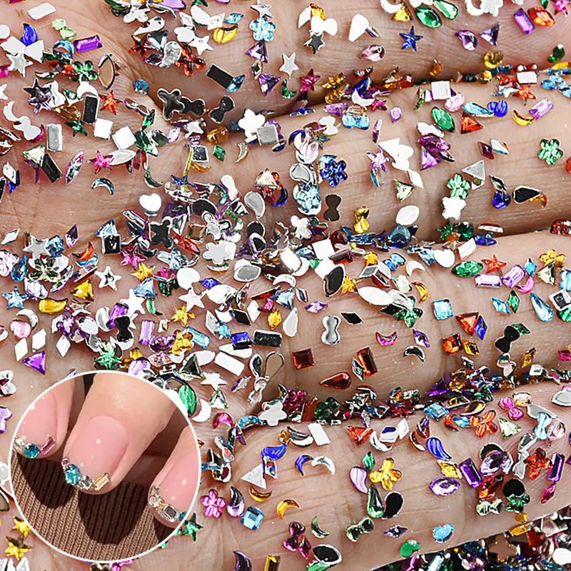 3000Pcs Colour Nail Charms 3D French Petite Nail Rhinestones Colorful Nail Gems Multi Shape Crystal Exquisite Mini Heart Star Glitter Nail Art Charms Cute Nail Supplies Decoration for Women Acrylic