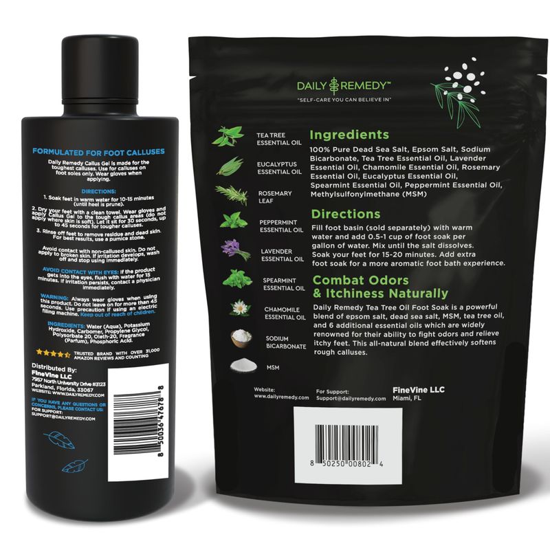 Foot Callus Remover Gel Set - Professional Callus Remover for Feet, Calloused Feet Remover Gel - Pedicure Kit &amp; Foot Spa Tools - Feet Callus Remover - 8oz w/ 16oz Tea Tree Oil Foot Soak - USA