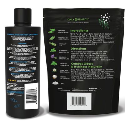 Foot Callus Remover Gel Set - Professional Callus Remover for Feet, Calloused Feet Remover Gel - Pedicure Kit &amp; Foot Spa Tools - Feet Callus Remover - 8oz w/ 16oz Tea Tree Oil Foot Soak - USA