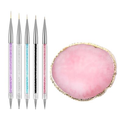FULINJOY Resin Nail Art Palette with 5 Pcs Nail Art Brushes, Nail Polish Mixing Palette Double-Ended Dotting Pen Nail Art Liner Brush for Nail Art