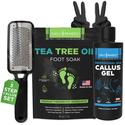 Foot Callus Remover Gel Set - Professional Callus Remover for Feet, Calloused Feet Remover Gel - Pedicure Kit &amp; Foot Spa Tools - Feet Callus Remover - 8oz w/ 16oz Tea Tree Oil Foot Soak - USA