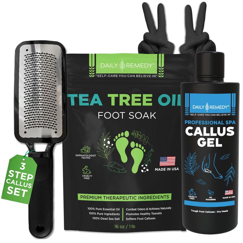 Foot Callus Remover Gel Set - Professional Callus Remover for Feet, Calloused Feet Remover Gel - Pedicure Kit &amp; Foot Spa Tools - Feet Callus Remover - 8oz w/ 16oz Tea Tree Oil Foot Soak - USA